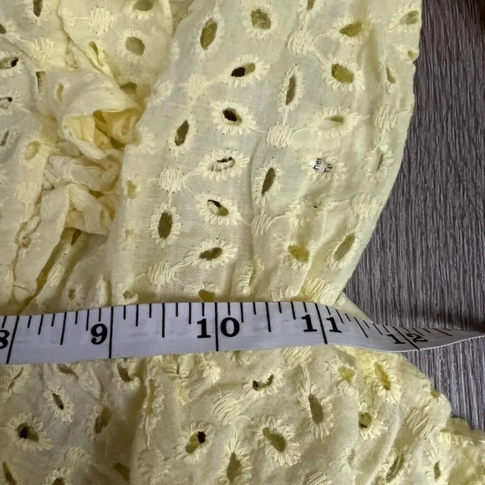 Shein Yellow Eyelet Smocked Long Sleeve Top